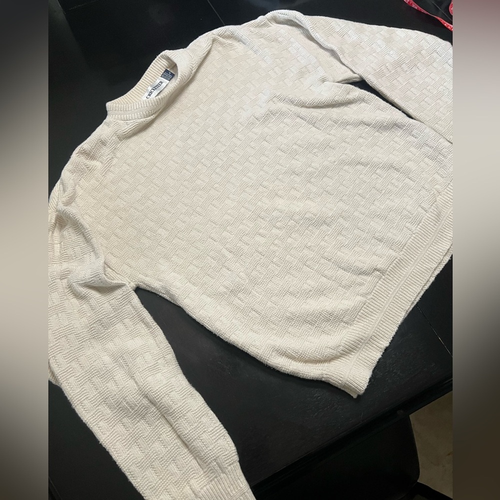 Vtg CRICKETEER SWEATER Large Men’s Cream Textured  100% cotton 🇺🇸 y2k preppy
